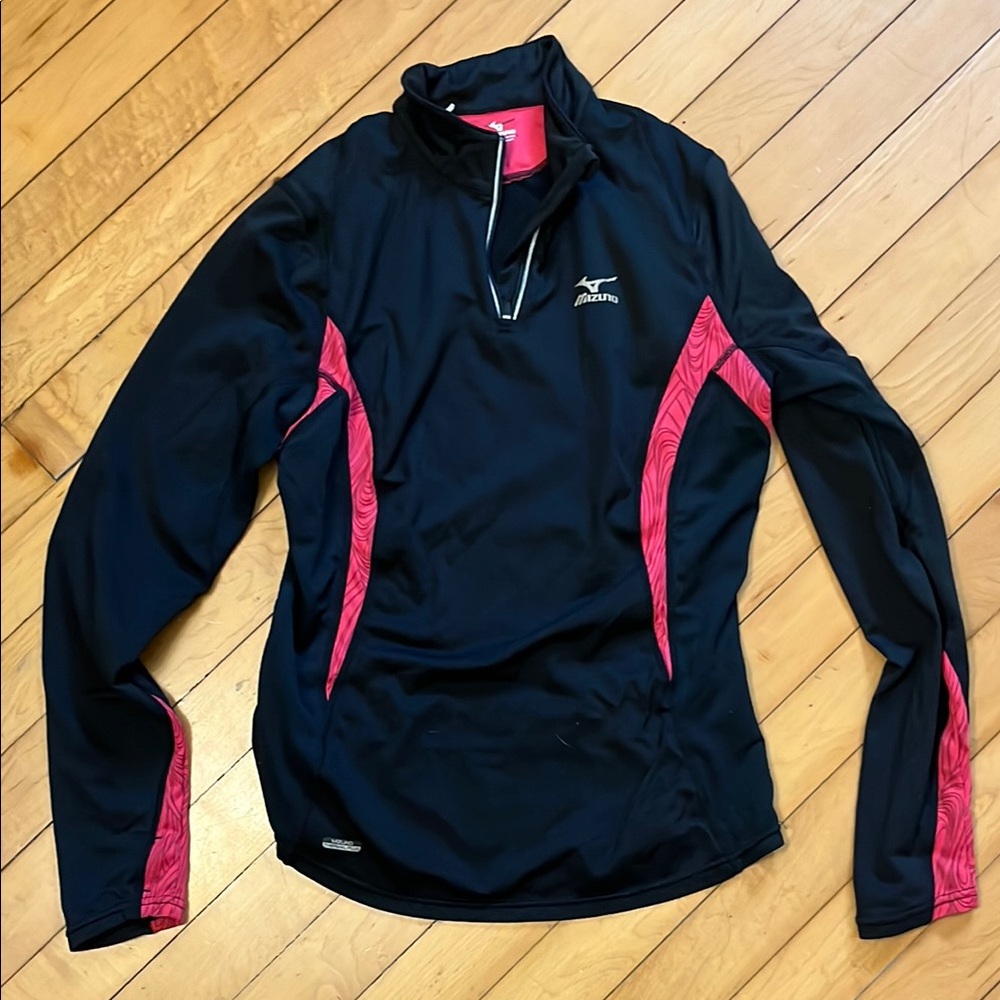 Mizuno Women's Black and Pink Zip-Up Hoodie